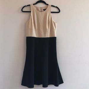 Ann Taylor Black and Tan color block skater dress